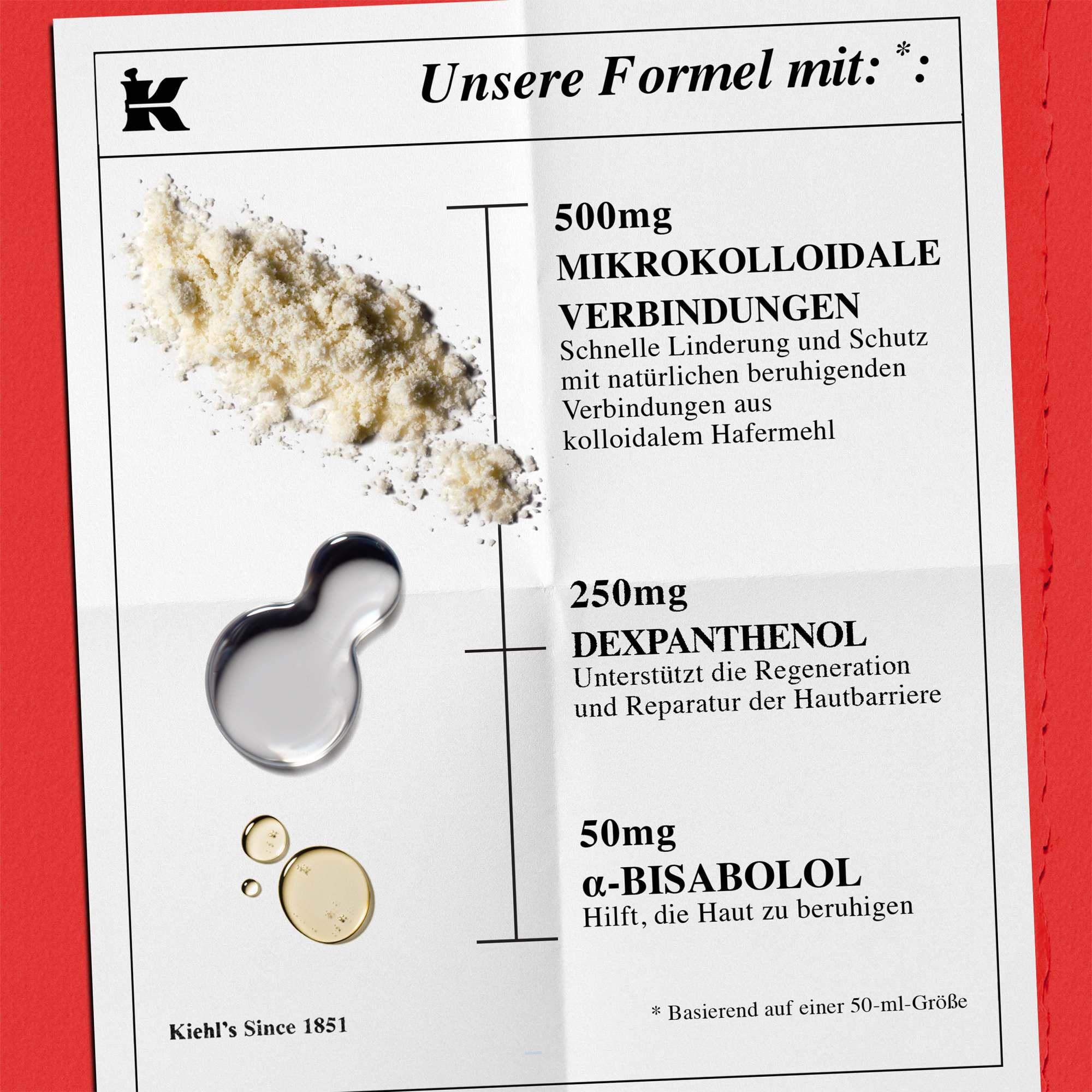 Inhaltsstoffe: 1 % kolloidales Hafermehl (lindert leichte Hautreizungen), 250 mg Dexpanthenol (Barriereregeneration) und 50 mg α-Bisabolol (reduziert Rotungen).