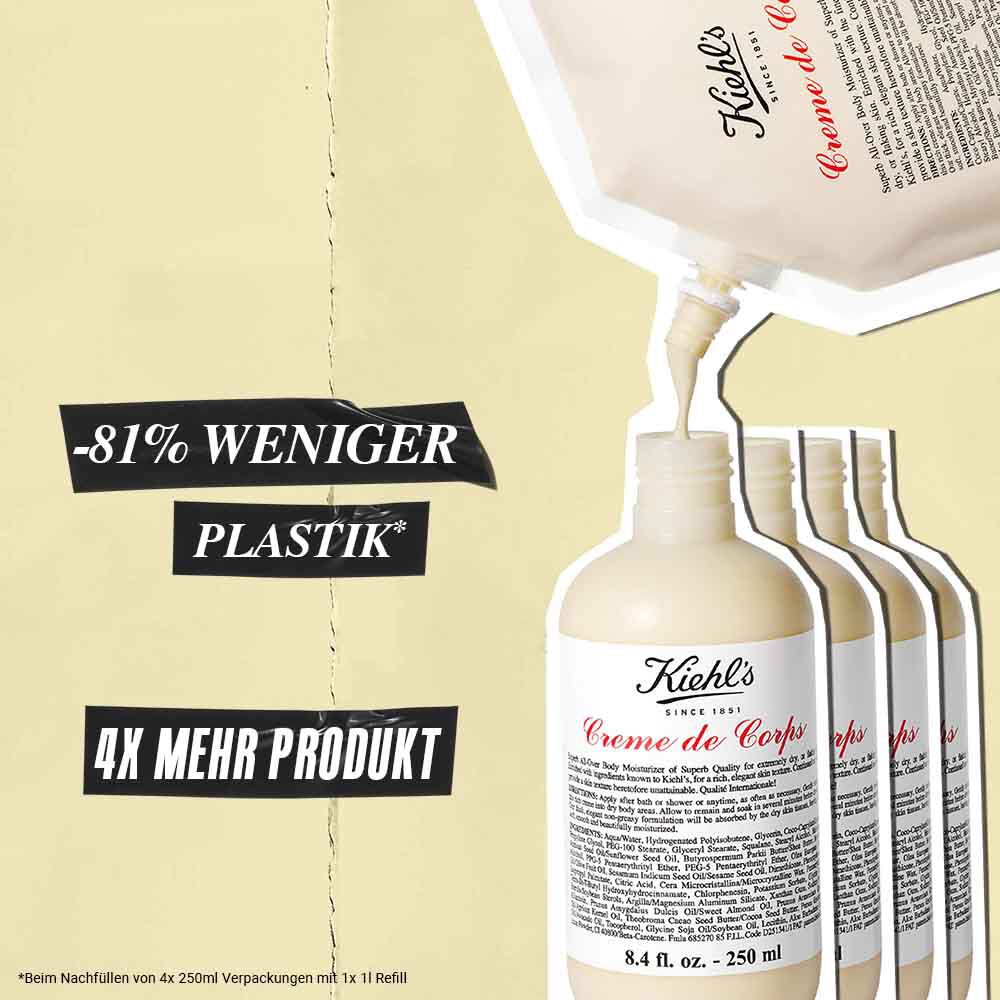 Flasche der Kiehl's Creme de Corps in einer großen Menge strukturierter Bodylotion