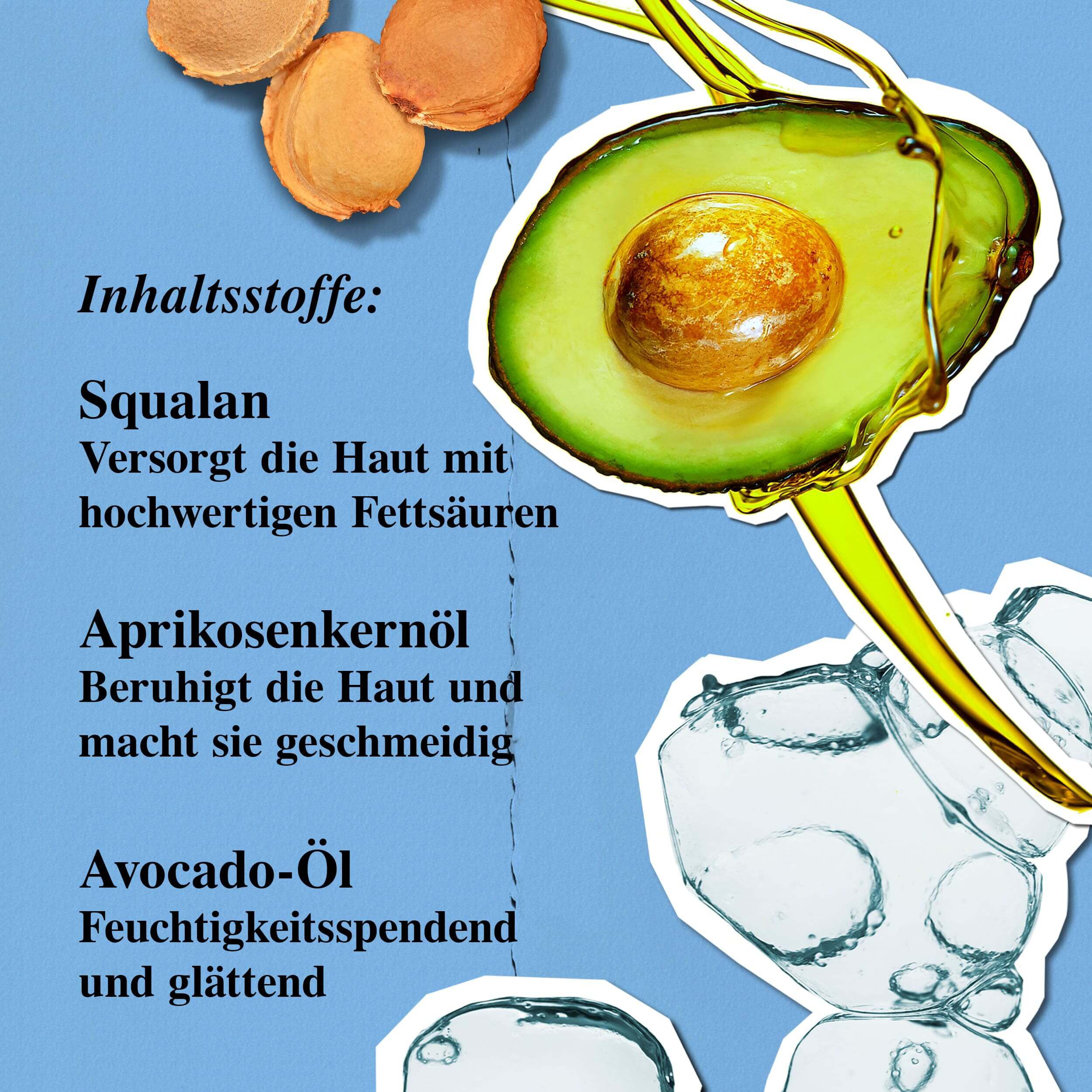 Inhaltsstoffe des Kiehl's Ultra Facial Cleanser – Squalan, Aprikosenkerne, Avocadool
