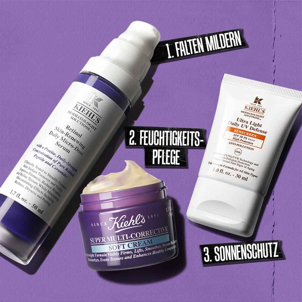 Routine-Illustration des Retinol Skin-Renewing Daily Micro-Dose Serum – Reinigen, Pflegen, Augenpartie pflegen, Schutzen