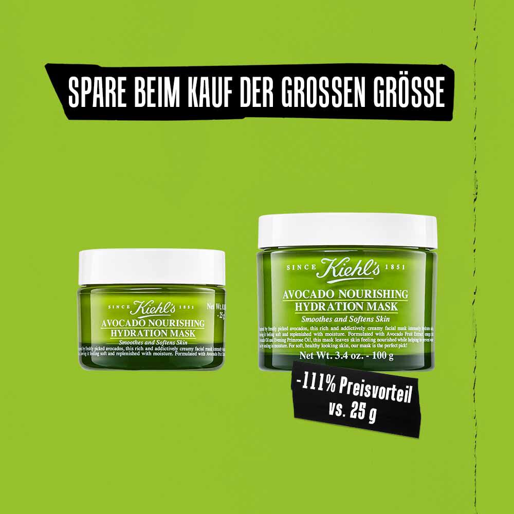 Model tragt die Kiehl's Avocado Nourishing Hydration Mask auf das Gesicht auf