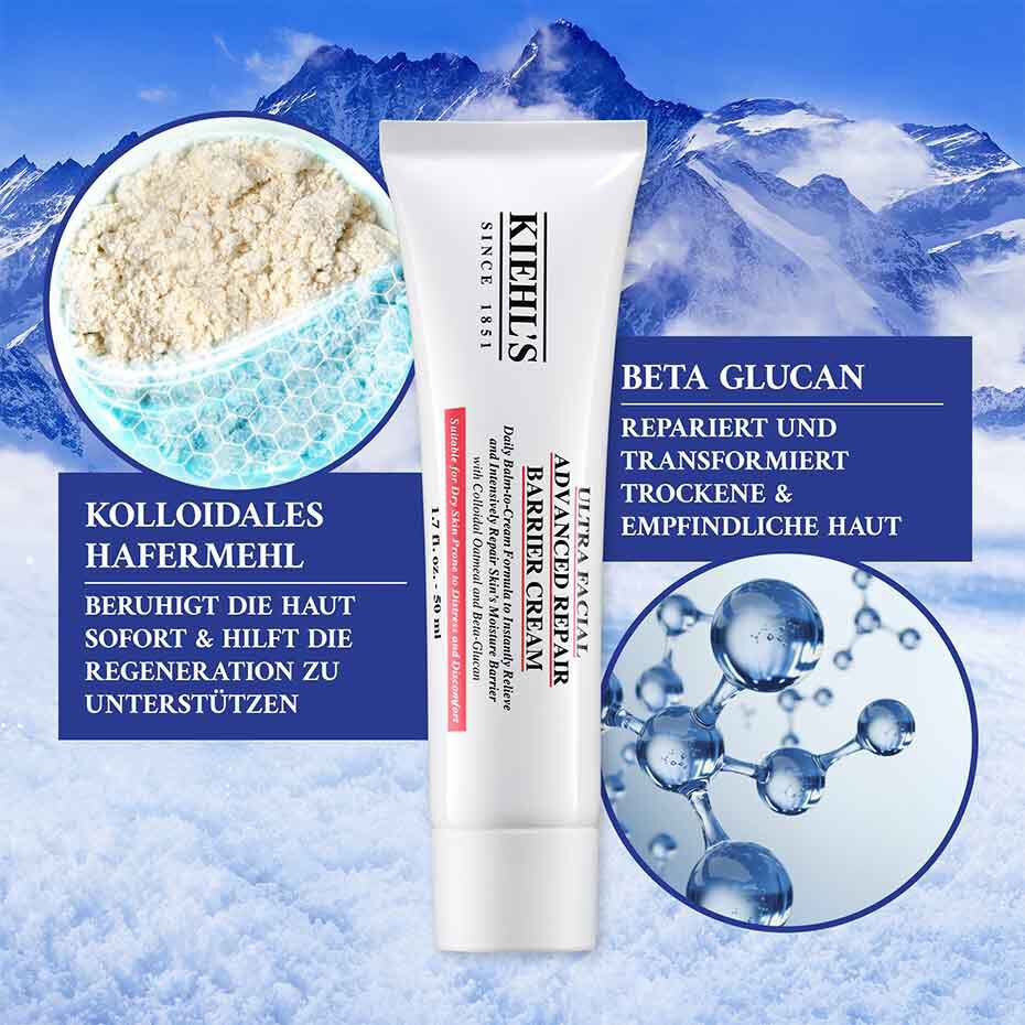 Routine-Illustration mit Kiehl's Ultra Facial – Reinigen, Tonisieren, Hydratisieren, Regenerieren