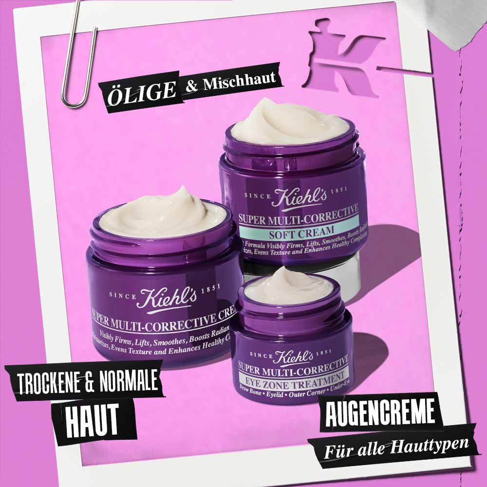 3 geoffnete Tiegel der Super Multi-Corrective Produktfamilie – Cream, Soft Cream, Eye Zone Treatment