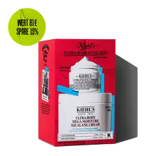 Kiehl's "Ultra-Hydrating Hits" gift set for face and body, featuring Ultra Facial Cream and Ultra Body Mega Moisture Squalane Cream. 