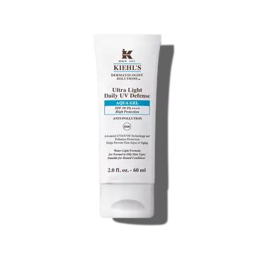 Eine 30-ml-Tube Kiehl's Ultra Light Daily UV Defense Aqua Gel vor weißem Hintergrund.