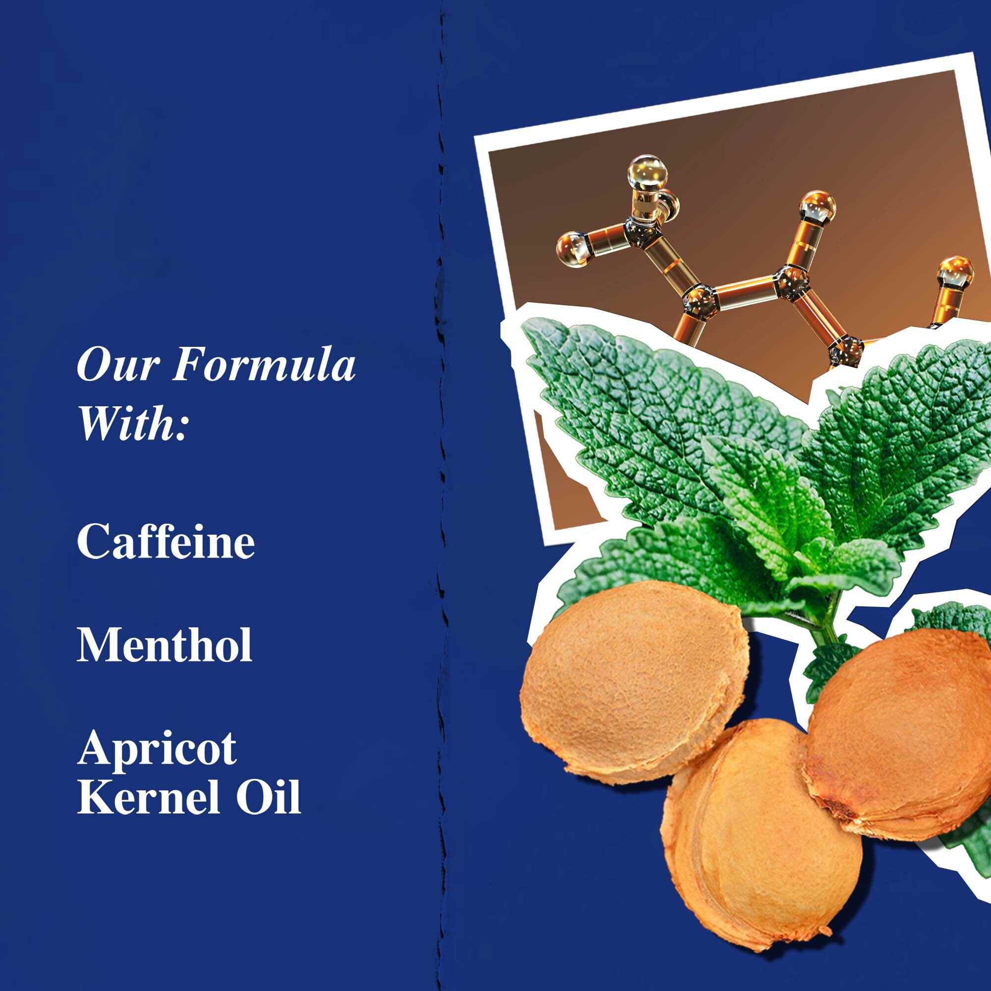 Grafik der Hauptinhaltsstoffe: Koffein, Menthol und Aprikosenkernol.