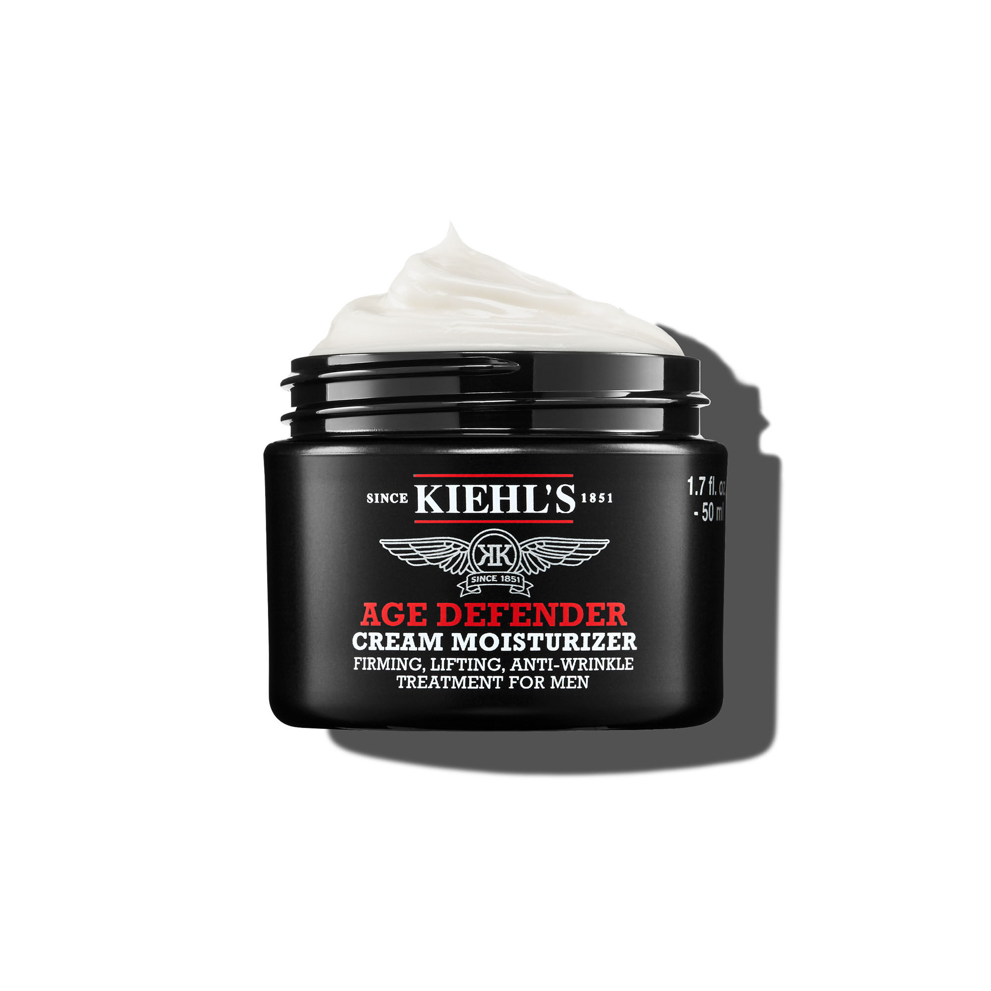 Ein 50-ml-Tiegel Kiehl's Age Defender Cream Moisturizer vor weißem Hintergrund.