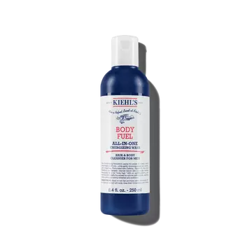 Eine Flasche Kiehl's Body Fuel All-In-One Energizing Wash vor weißem Hintergrund.