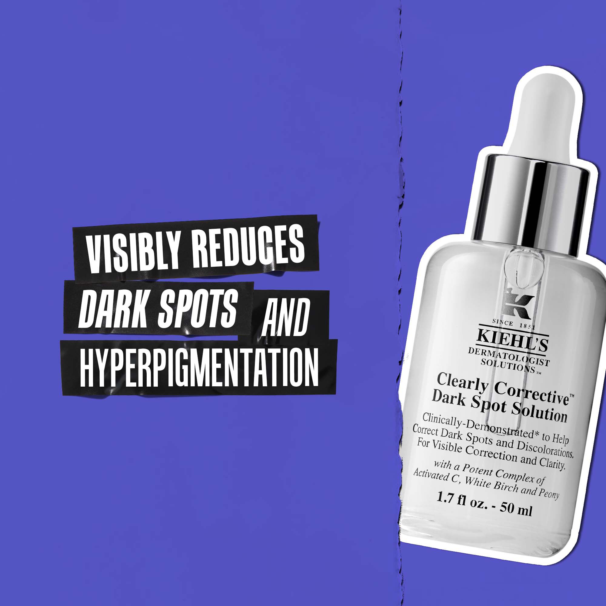 Flasche Clearly Corrective Dark Spot Solution mit Text: Reduziert sichtbar dunkle Flecken und Hyperpigmentierung.