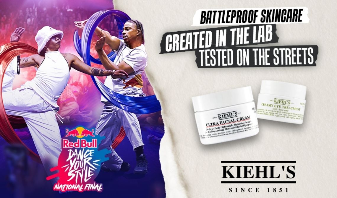 Kiehl's und Red Bull Dance Your Style National Final Kollaboration – "Battleproof Skincare, im Labor entwickelt, auf der Straße getestet", mit Ultra Facial Cream und Creamy Eye Treatment with Avocado