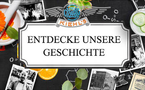 Alt-Text: Eine Collage aus historischen Fotos, Pflanzen, chemischen Laborglasern und Zitrusfruchten mit dem Text "Entdecke unsere Geschichte" in der Mitte.