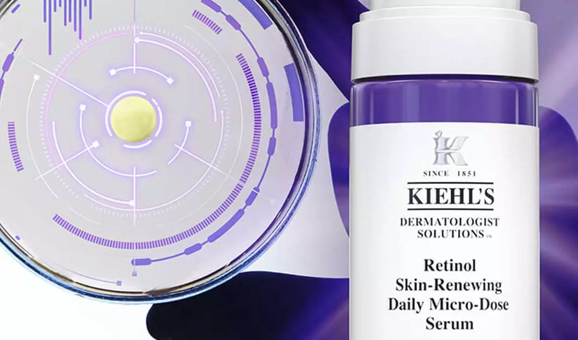 Kiehl‘s Retinol Tagesserum vor lila Hintergrund