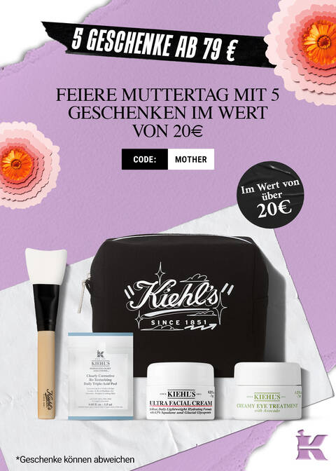 Produkte-Freisteller-Banner mit dem Text "5 Geschenke ab 79 € - Feiere Muttertag mit 5 Geschenken im Wert von 20 € - Code: Mother", mit Anmerkung "*Geschenke konnen abweichen (von der dargestellten Produktauswahl im Image)"