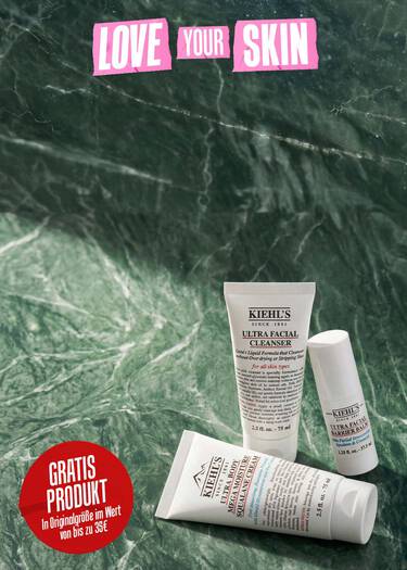 Kiehl's Love Your Skin – Gratis Produkt in Originalgroße im Wert von bis zu 35€ mit Ultra Facial Cleanser, Ultra Body Mega Moisture Squalane Cream und Ultra Facial Barrier Balm