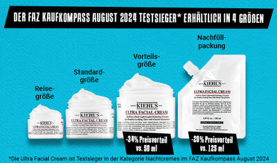 Die Kiehl’s ULTRA FACIAL CREAM, Testsieger im FAZ-Kaufkompass, ist in verschiedenen Großen erhaltlich.